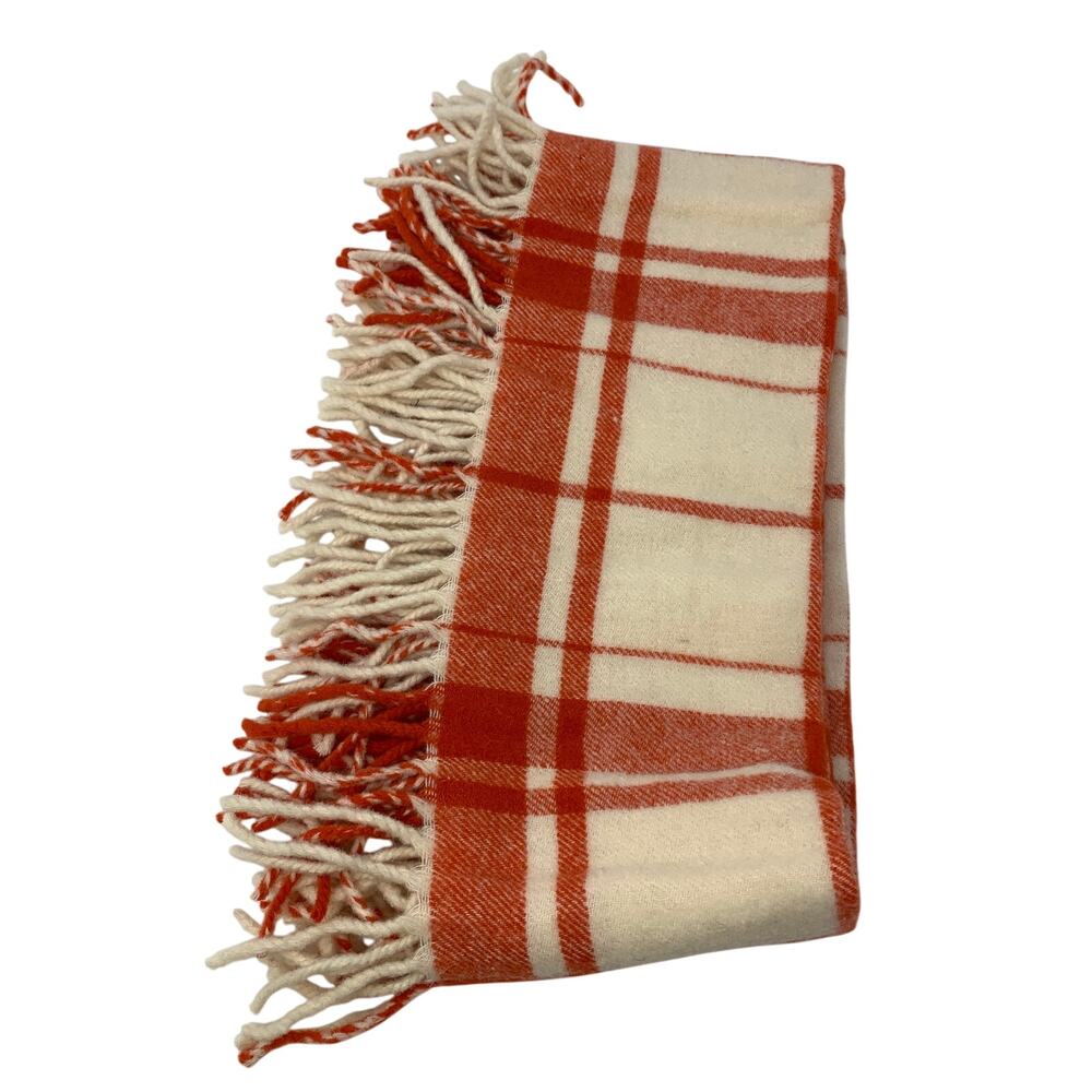 Unbranded Fringed Scarf 17" X 58" Orange Red Cream Plaid